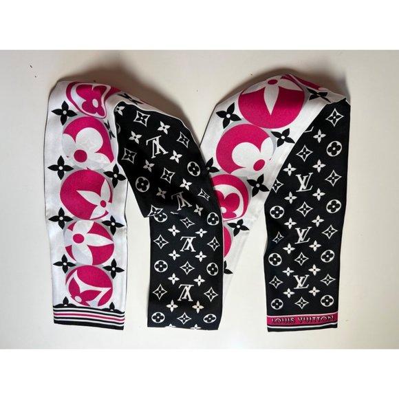 NWOT Louis Vuitton Bandeau Scarf, Black, White, Pink, M77362, Monogram Marbles - Picture 1 of 9
